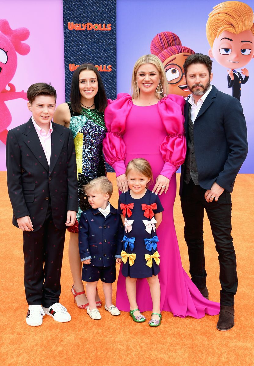 (L-R) Seth Blackstock, Remington Alexander Blackstock, Savannah Blackstock, Kelly Clarkson, River Rose Blackstock, and Brandon Blackstock attend STX Films World Premiere of "UglyDolls" at Regal Cinemas L.A. Live on April 27, 2019 in Los Angeles, California. (Photo by Steve Granitz/WireImage)