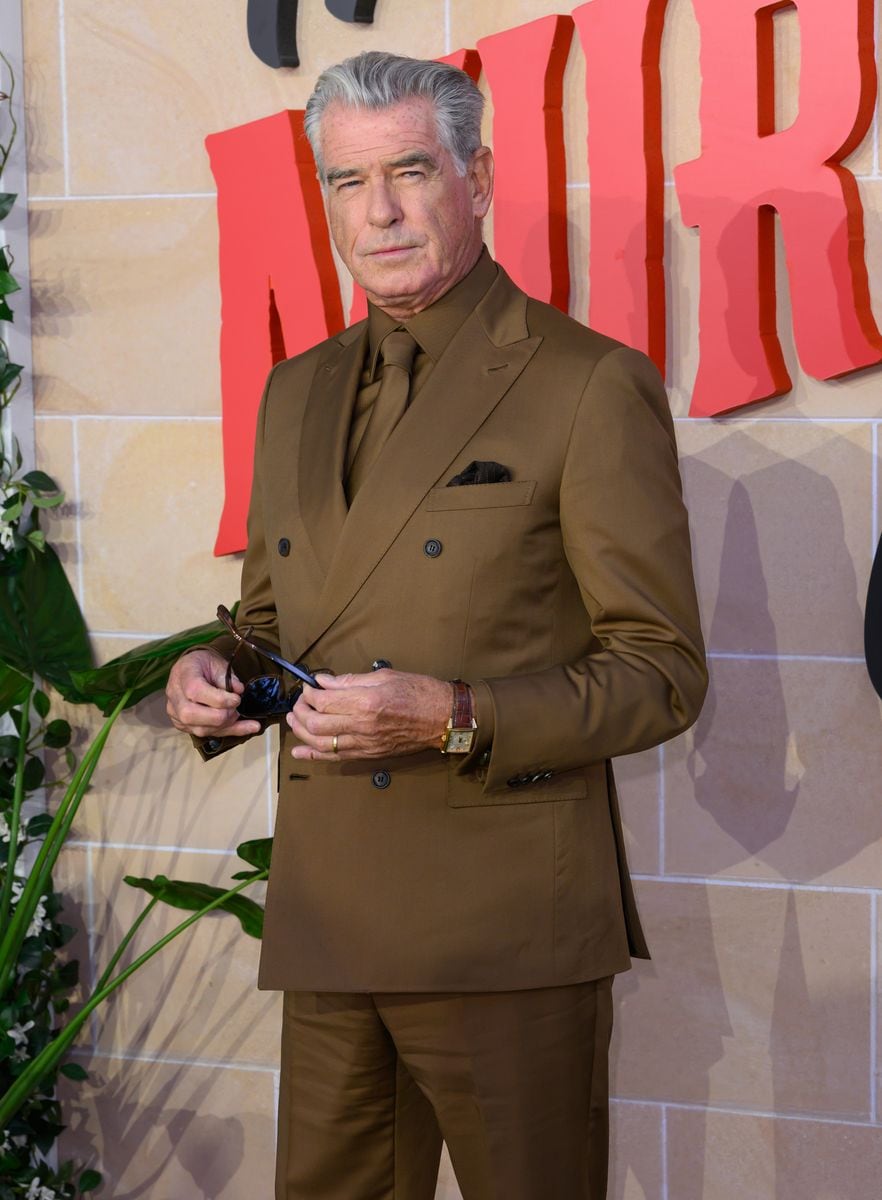 LONDON, ENGLAND - AUGUST 21: Pierce Brosnan attends "The Thursday Murder Club" UK Premiere at Leicester Square Gardens on August 21, 2025 in London, England. (Photo by Karwai Tang/WireImage)