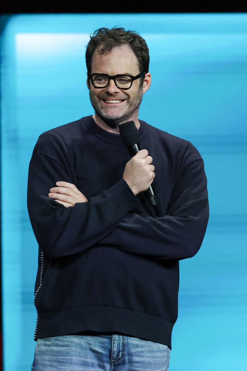 US actor Bill Hader speaks about the movie "The Cat in the Hat" during the CinemaCon 2025 Warner Bros Pictures presentation