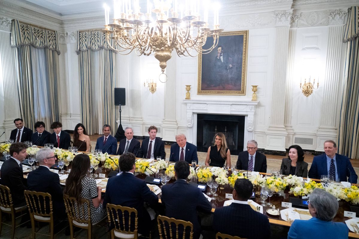  President Donald Trump and First Lady Melania Trump host tech leaders for a dinner in the State Dining Room of the White House 