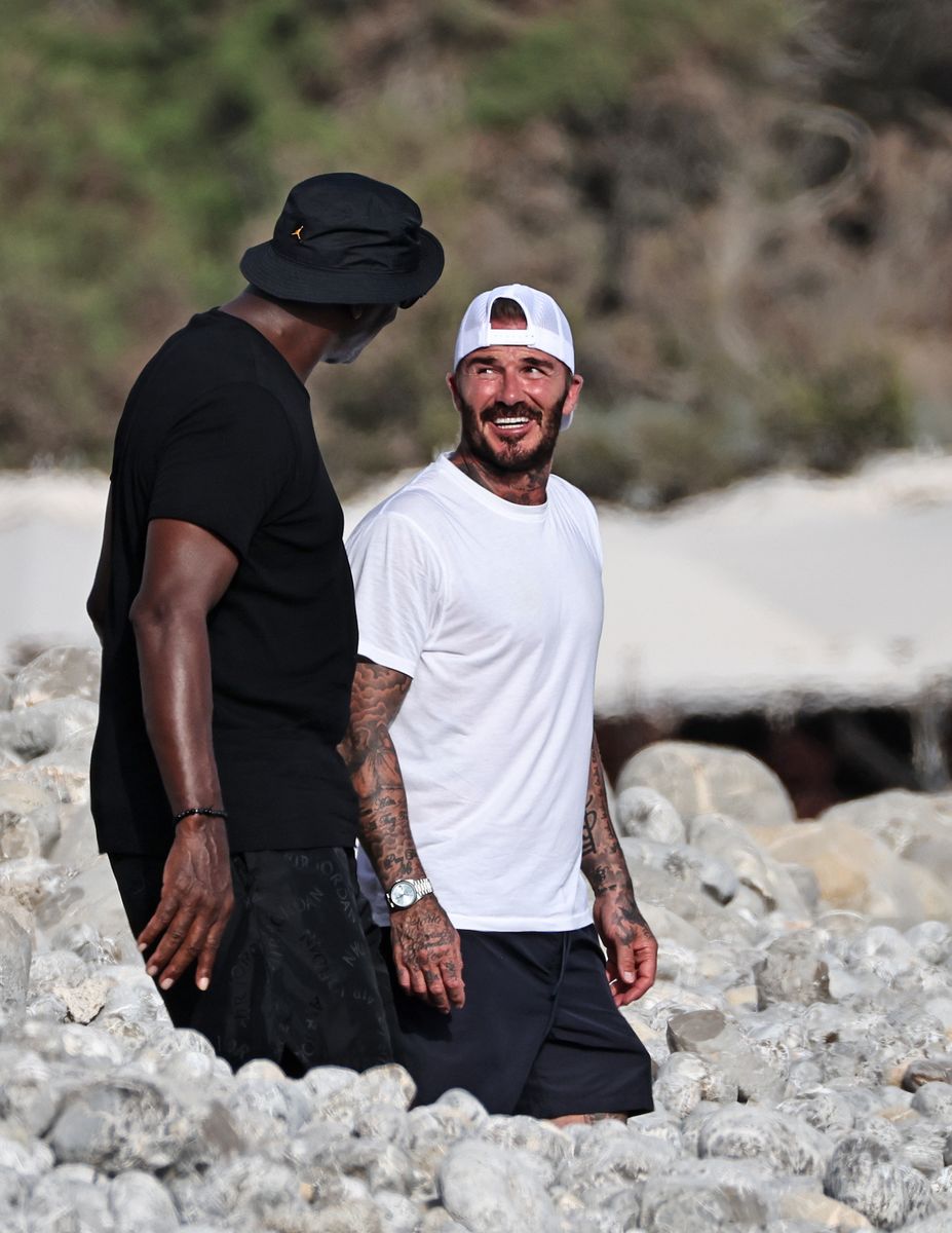 David Beckham shares a laugh with Michael Jordan while enjoying a relaxed afternoon at Casa Jondal.