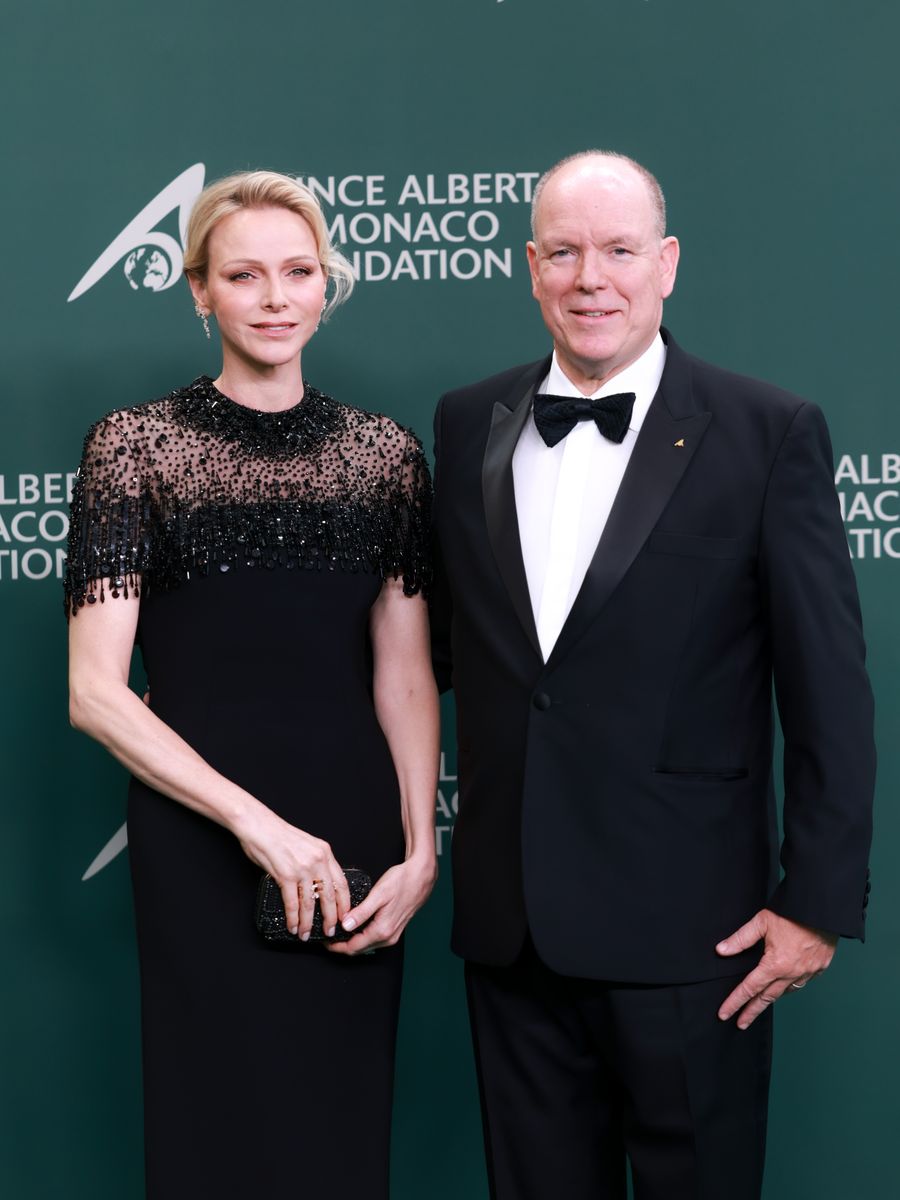 The royal's evening look paired a sleek black silhouette with shimmering embellishments across the shoulders and neckline.