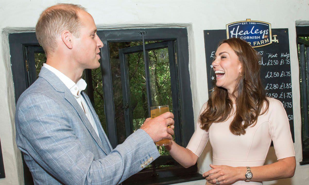 Cheers! Kate laughed as she gave her husband a pint of cider that she poured in 2016.