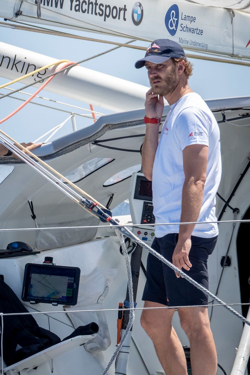  Pierre Casiraghi and Boris Herrmann on the Malizia at the start of the Rolex Giraglia Offshore race between Saint Tropez and Monaco on June 12, 2019 in Saint-Tropez, France.