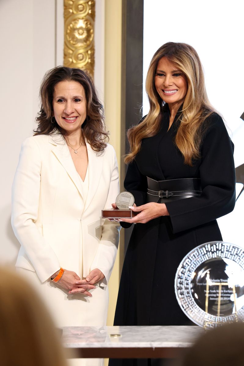Lynn Martin and Melania Trump speak as First Lady Melania Trump Rings NYSE Opening Bell To Celebrate Upcoming Film "Melania" at New York Stock Exchange