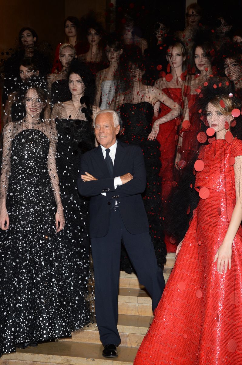 Designer Giorgio Armani on the runway at his Privé collection Fall 2014 Haute Couture show in Paris, 