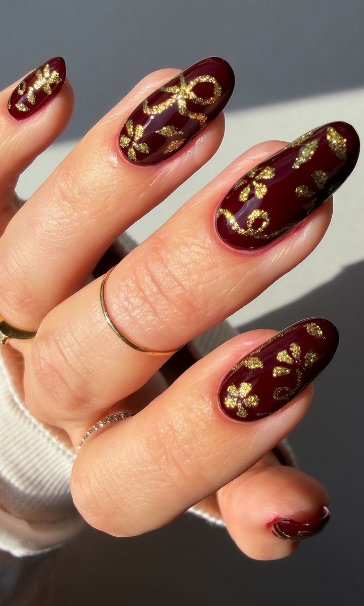 Burgundy with golden details