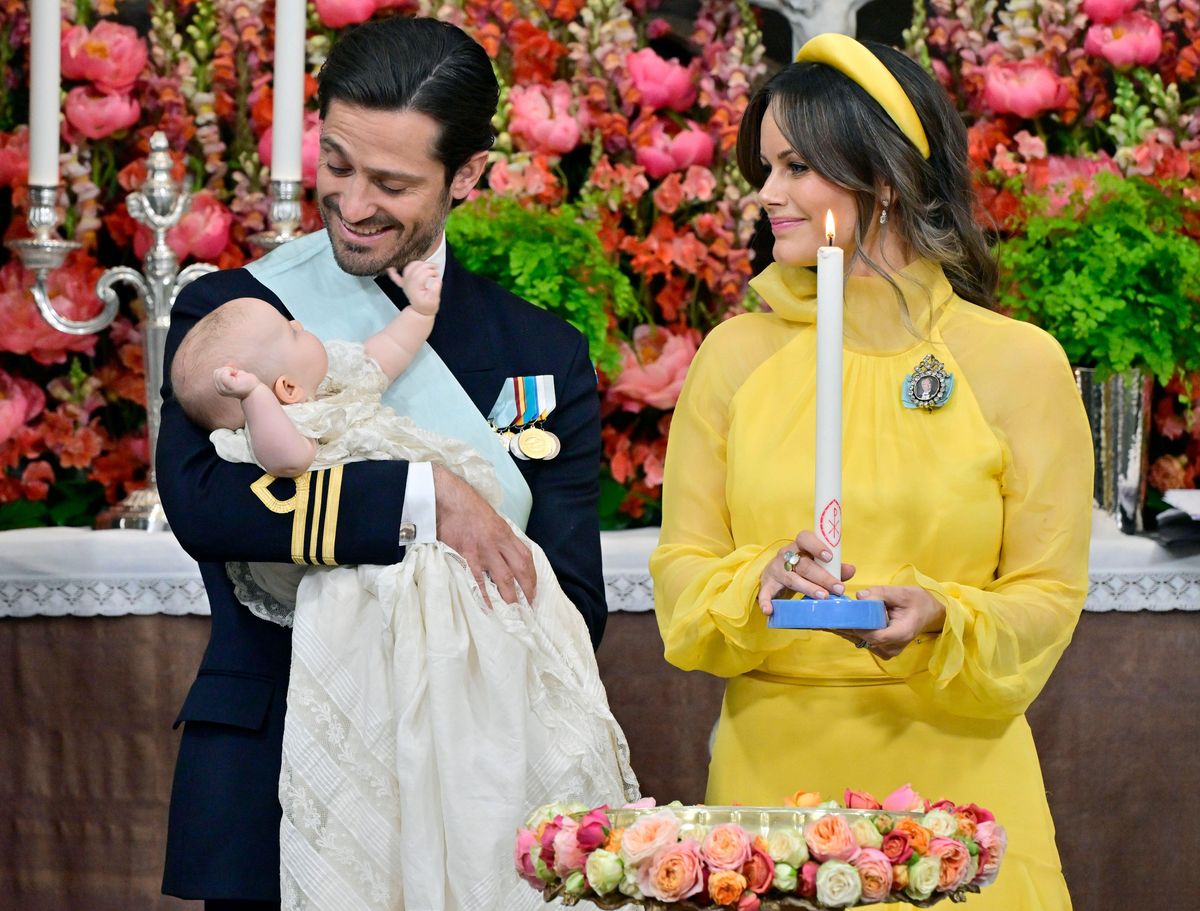 Stockholm, Sweden. 13th June, 2025. Prince Carl Philip with Princess Ines and Princess Sofia during Princess Ines' christening in Drottningholm Palace Chapel in Stockholm, Sweden, on June 13, 2025.Photo: Jonas Ekströmer/TT/Code 10030 Credit: TT News Agency/Alamy Live News