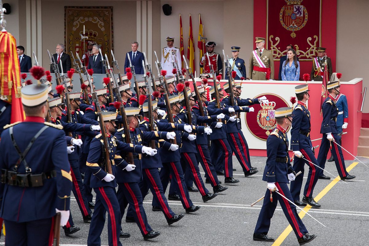Members of Spain's Armed Forces march through Vigo during the central parade of Armed Forces Day.