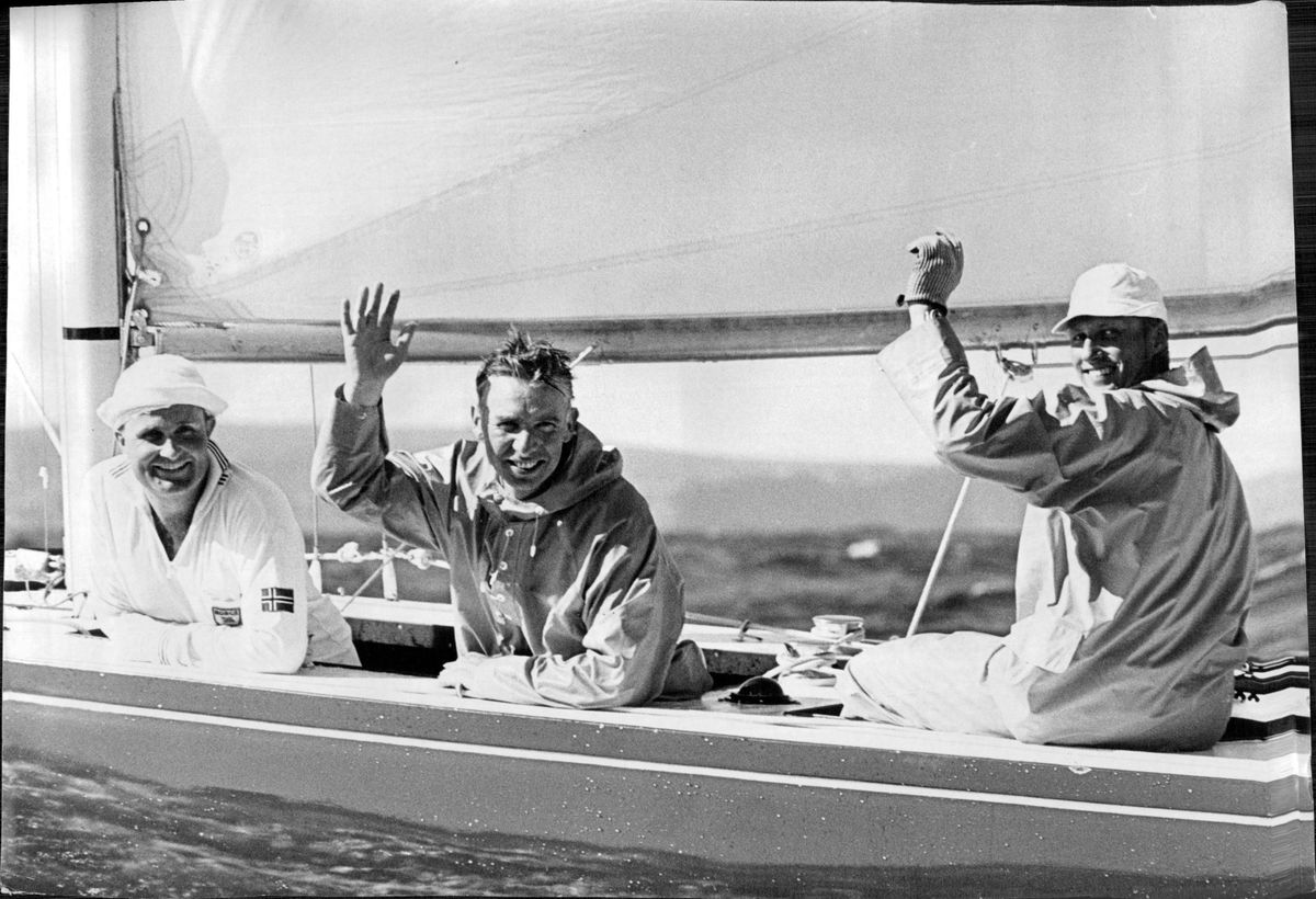 Crown Prince Harald waved to the press after his yacht finished second in a race in February 1970, years before he became King of Norway.