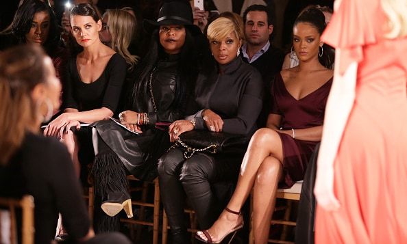 Katie Holmes joins Mary J. Blige and Rihanna front row at New York Fashion Week.