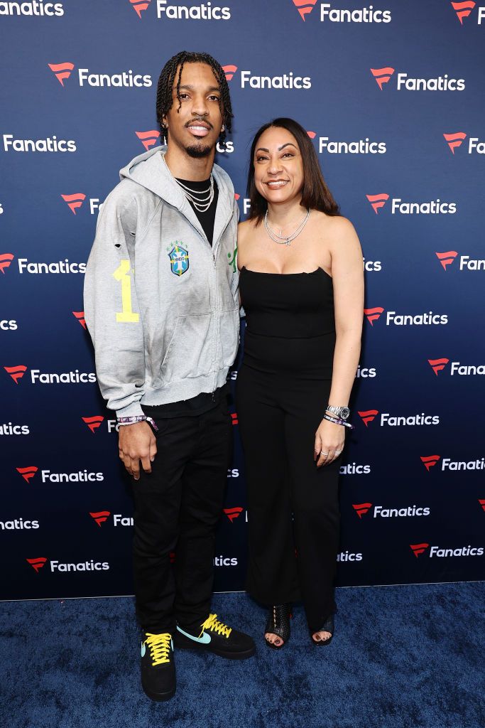 Jayden Daniels and Regina Jackson attend Michael Rubin's 2025 Fanatics Super Bowl Party 