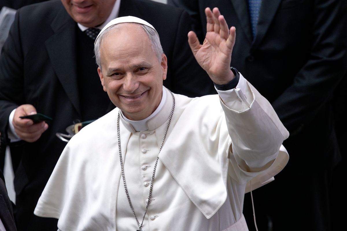 Pope Leo XIV May 2025 while meeting media representatives in the Vatican