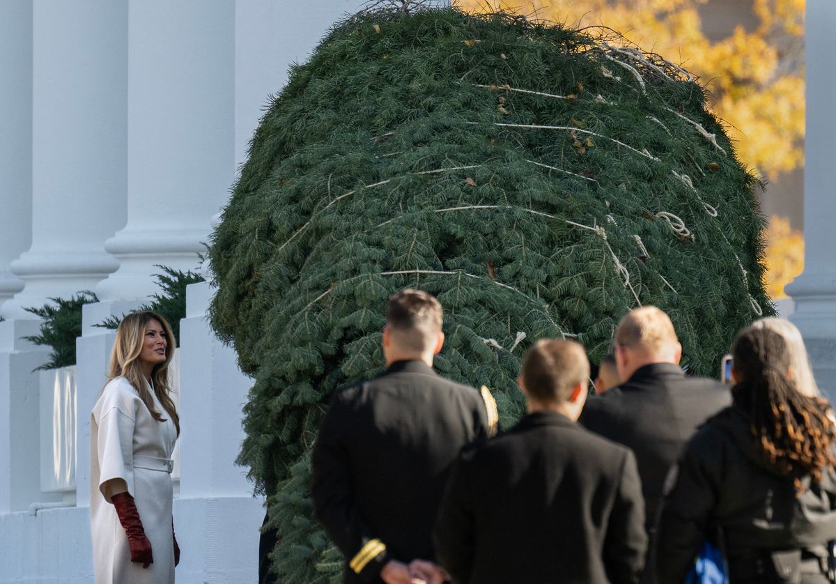 Melania Trump welcoming the official 2025 White House Christmas Tree at the White House