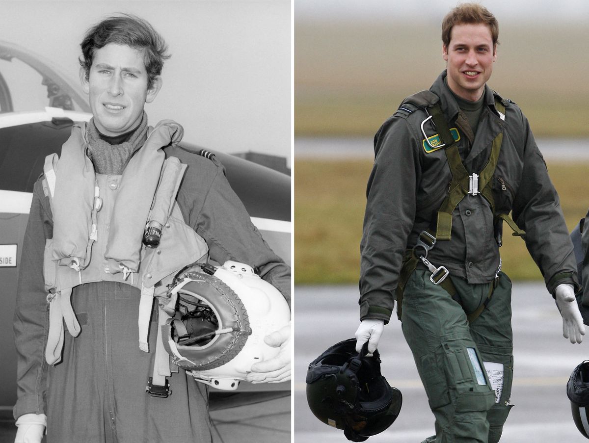 Prince Charles in 1971 and Prince William in 2008 during their RAF training at Cranwell, highlighting the royal family’s longstanding military ties.