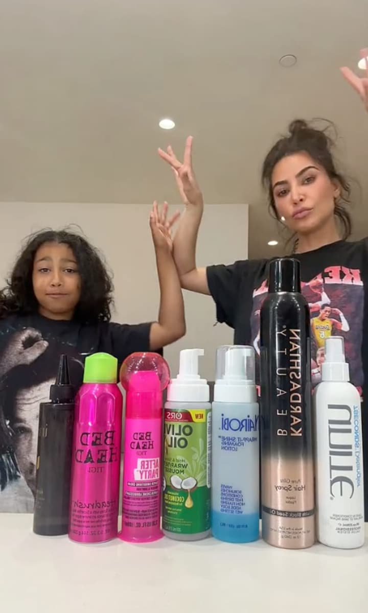 Kim Kardashian and North West tutorial on how to achieve a polished slicked back ponytail