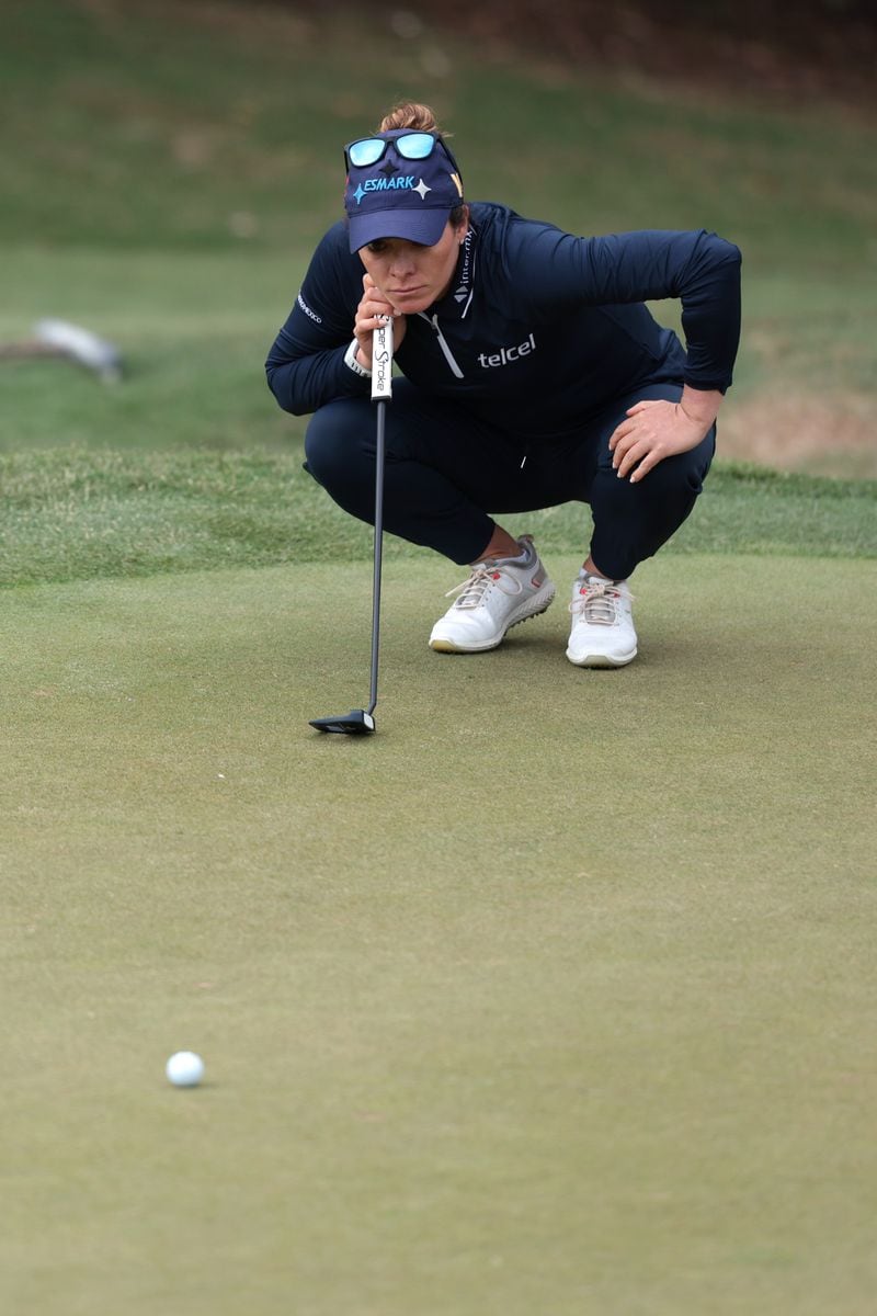 Gaby Lopez of Mexico lines up a putt on the 14th green during the first round of the JM Eagle LA Championship presented by Plastpro 2025 at El Caballero Country Club on April 17, 2025 in Tarzana, California. (Photo by Katelyn Mulcahy/Getty Images)