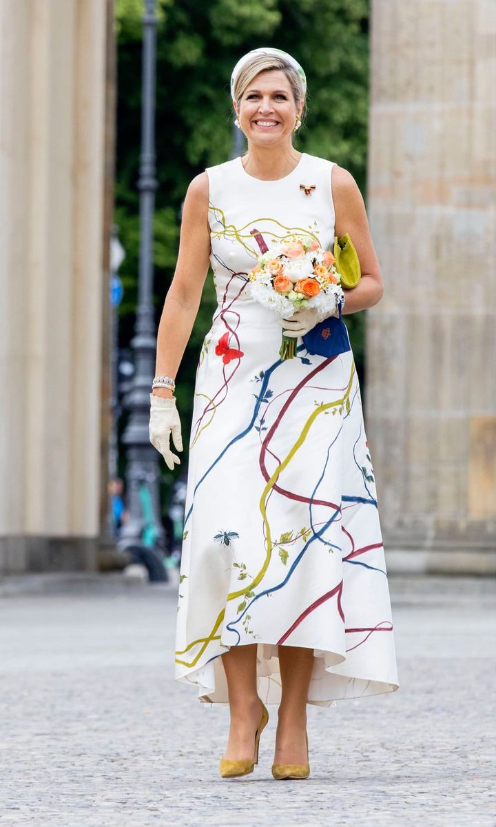 Queen Maxima kicked off her state visit to Germany on July 5 wearing a dress by one of her go-to designers, Natan.