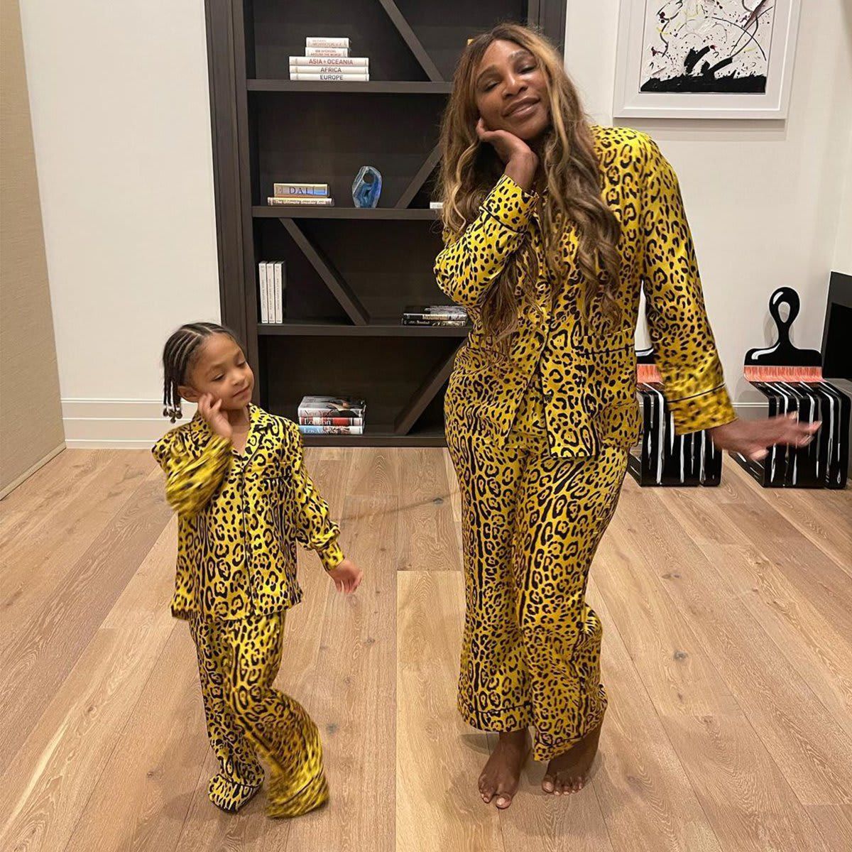 Serena Williams and Olympia wear matching pajamas