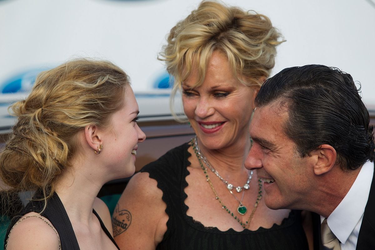 Stella Banderas with her parents, actress Melanie Griffith and actor Antonio Banderas at the 3rd annual Starlite Charity Gala in Marbella, Spain