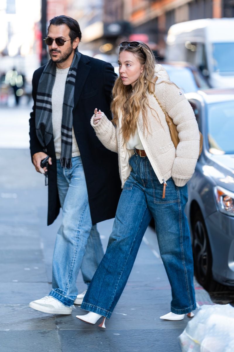 Jonathan Davino (L) and Sydney Sweeney are seen in SoHo