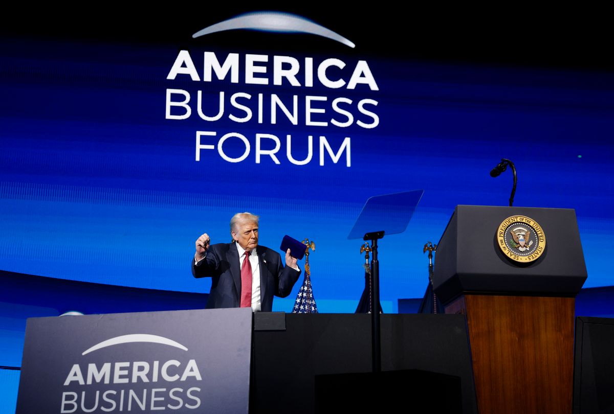 Donald Trump dances after delivering remarks during the America Business Forum 