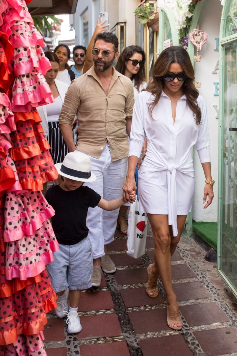 Actress Eva Longoria, her son Santiago Baston and her husband Jose Baston in Marbella, Spain.