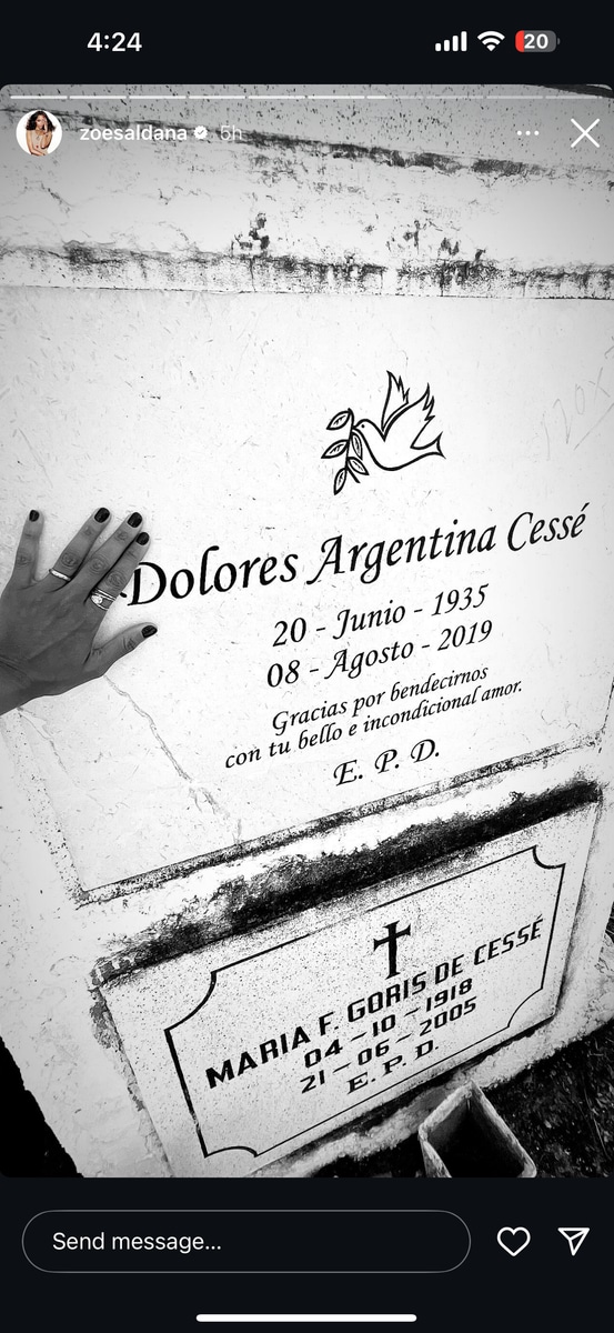 Zoé Saldaña honors her grandmother in a heartfelt cemetery visit