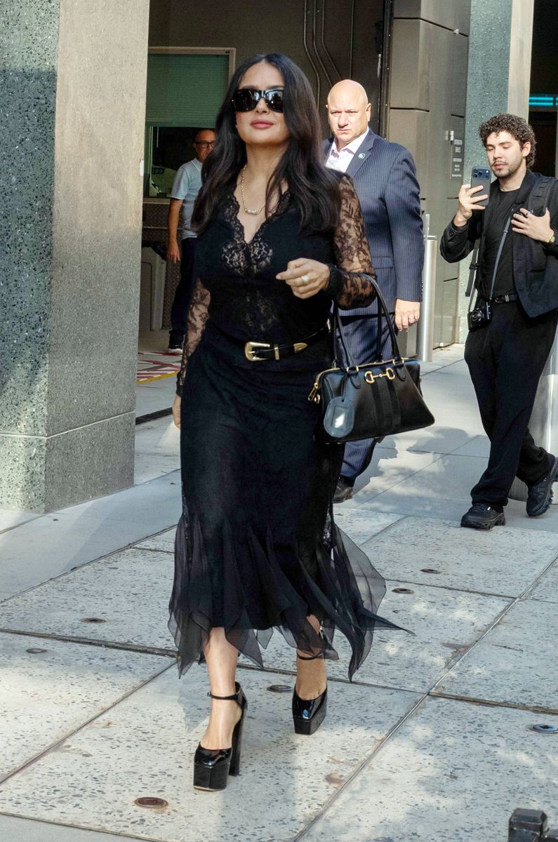 Salma Hayek was all smiles as she stepped out in New York City on September 14 following an appearance on Live with Kelly and Mark.