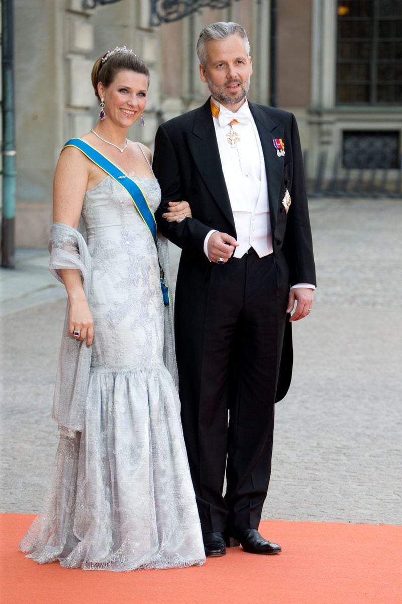 Princess Martha Louise of Norway, and husband Ari Behn, arrive at The Royal Chapel, at The Royal Palace in Stockholm