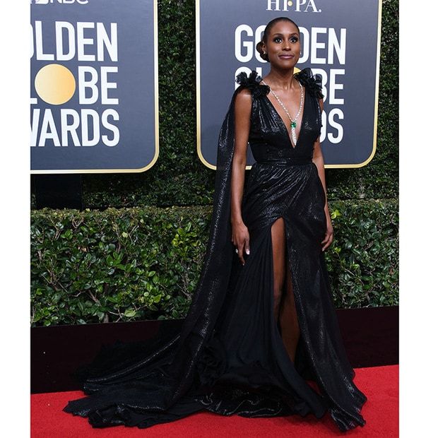 Nominated for Best Actress in a Television Series, Musical or Comedy for her work in <I>Insecure</I>, Issa channeled Old Hollywood vibes in a dramatic bespoke Prabal Gurung gown in black, in honor of the Time's Up campaign against sexual harassment, at the Golden Globes. Her signature pop of color came courtesy of a gorgeous 150-carat emerald and diamond necklace from Lorraine Schwartz.
Photo: Getty Images
