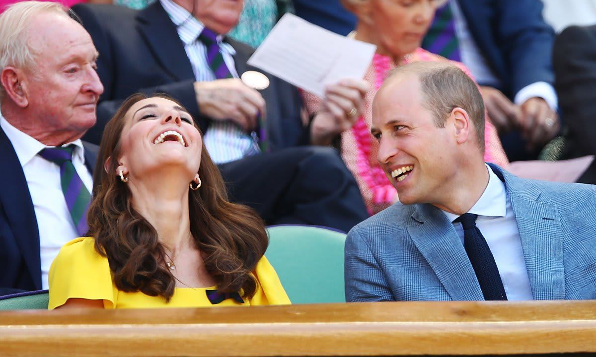 Was it something he said?! Kate was spotted laughing beside William at Wimbledon in 2018.