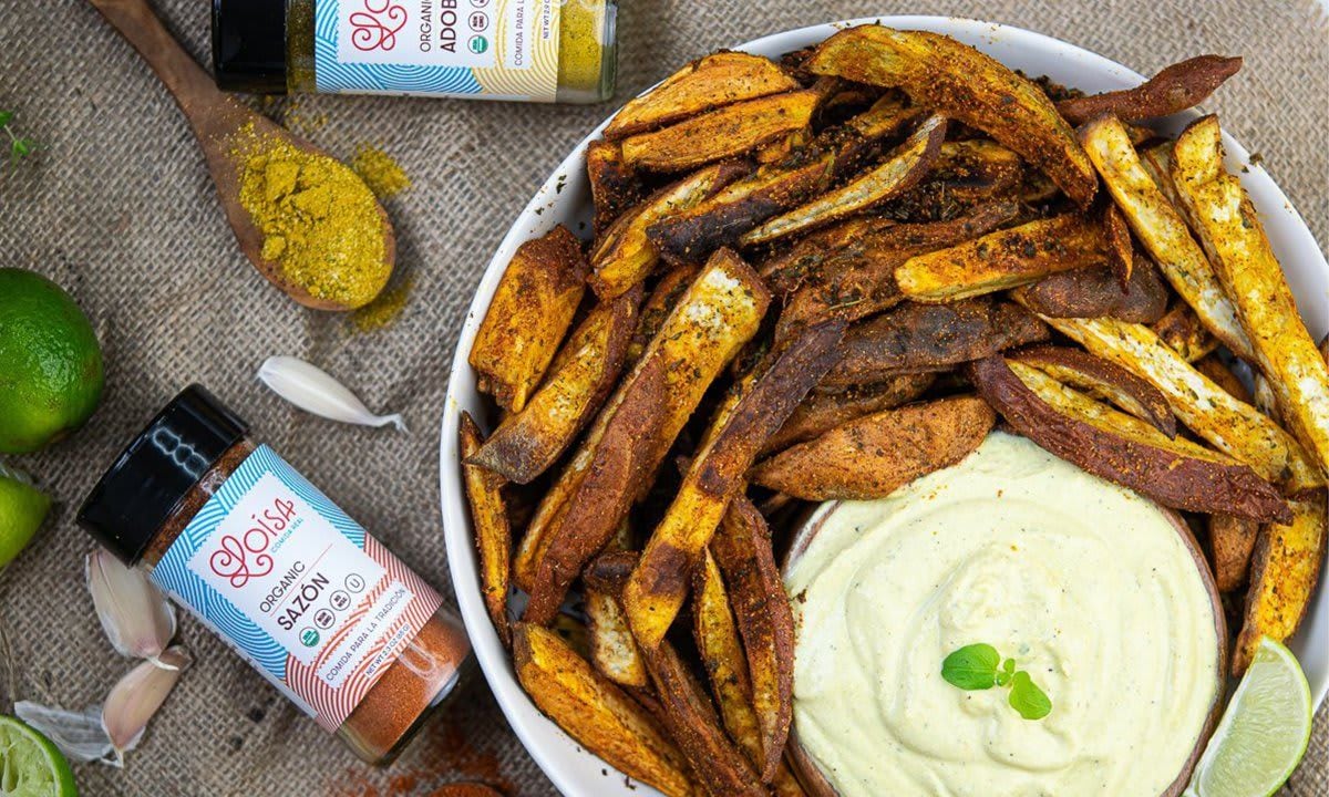 Sazón Sweet Potato Fries With Tofu Lime Dip