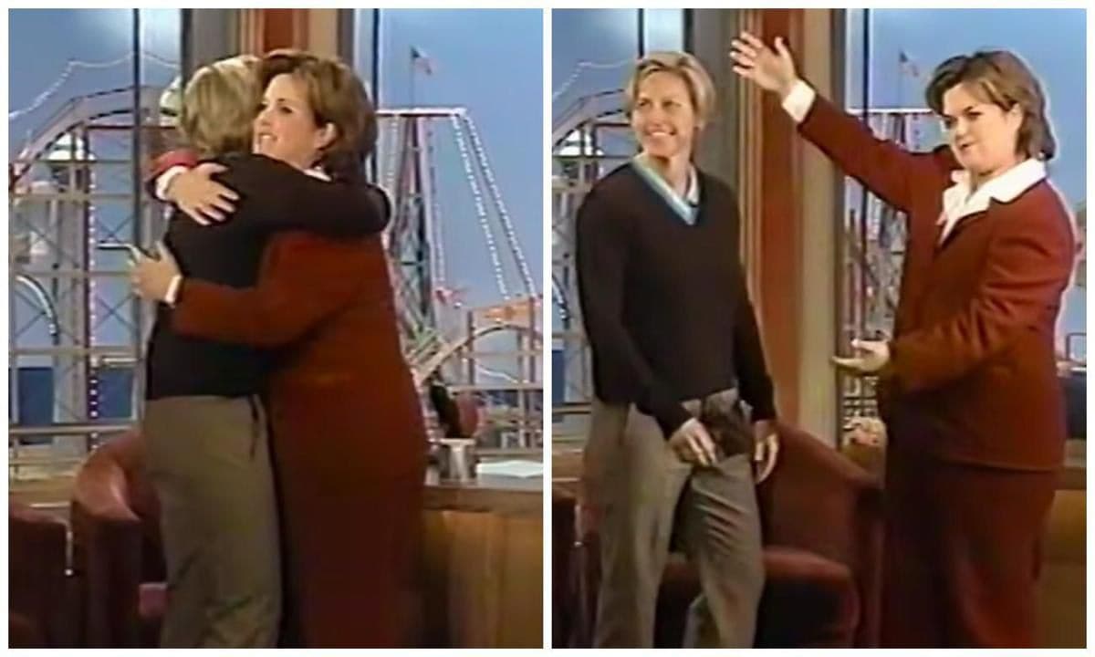 Ellen DeGeners and Rosie on her show hugging