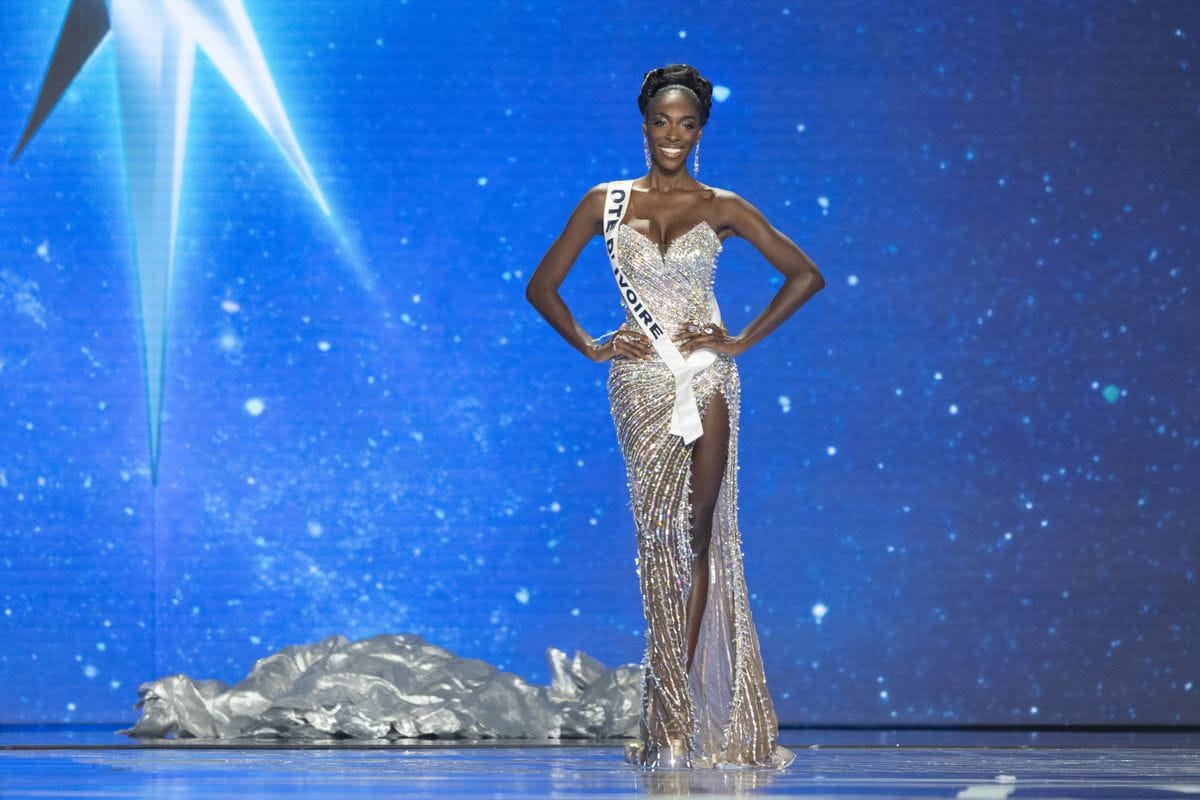 Miss Universe Cote d'Ivoire, Olivia Yace in her evening gown during 74th Miss Universe final competition.