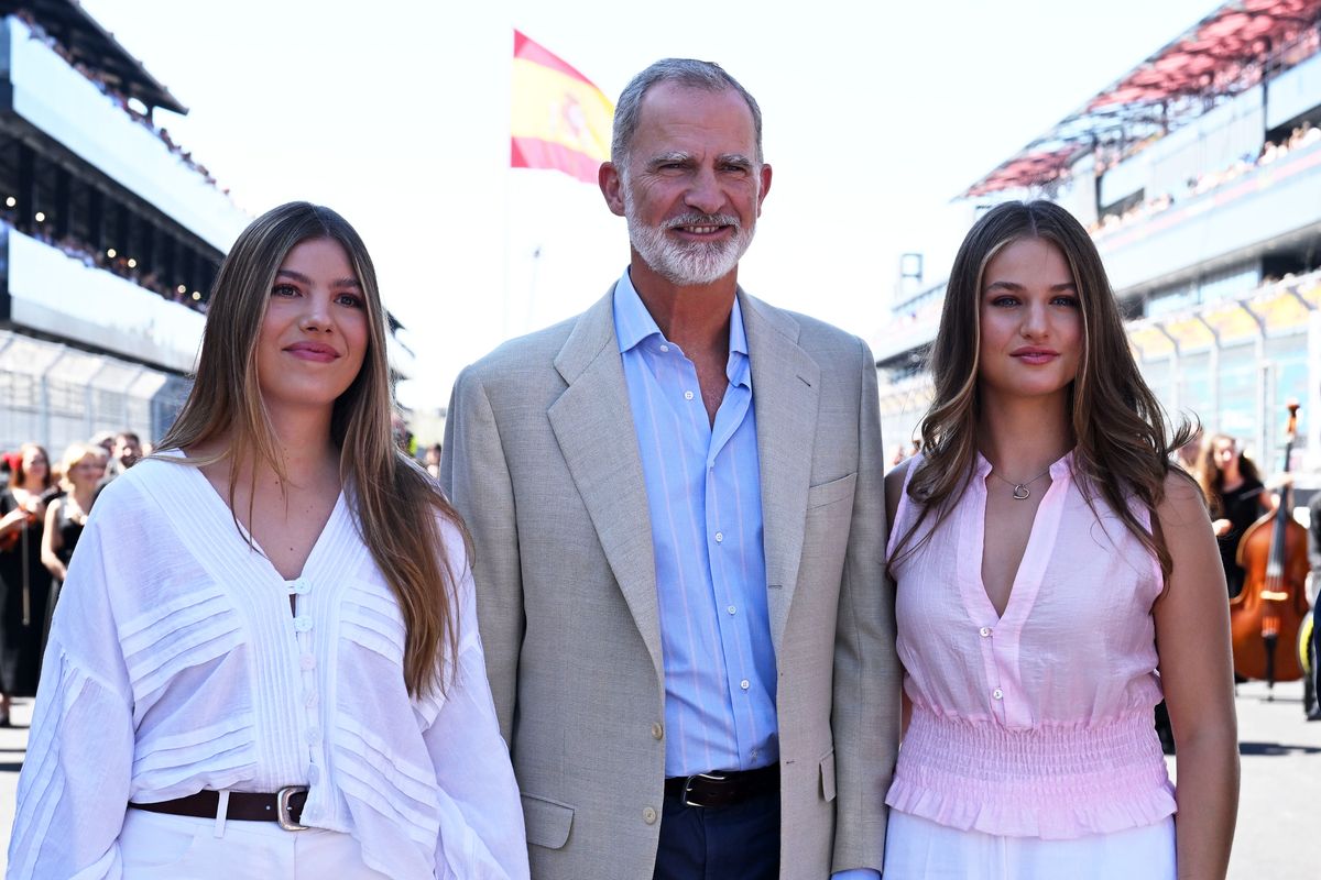 King Felipe of Spain, Infanta Sofia and Leonor, Princess of Asturias on the grid during the F1 Grand Prix of Spain