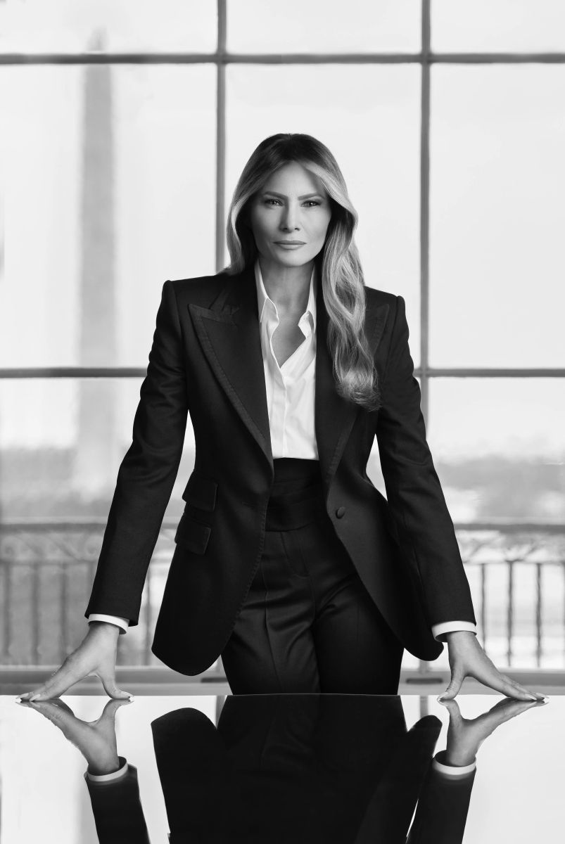 Official portrait of First Lady Melania Trump, showcasing her elegance and iconic presence