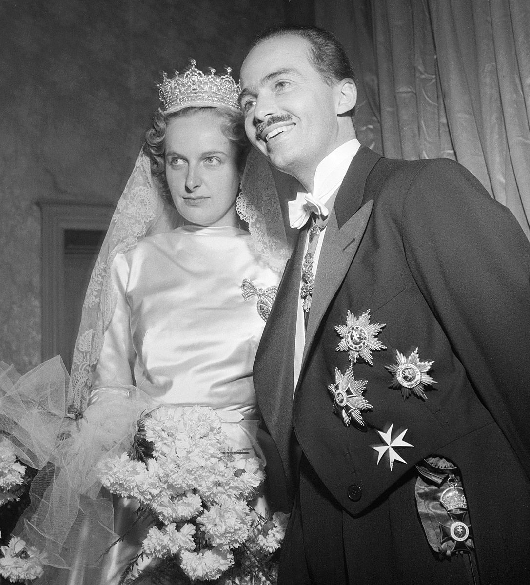 Otto von Habsburg, Eleonore's grandfather and the eldest son of Austria's last emperor, Charles I, pictured with Princess Regina of Saxe-Meiningen ahead of their wedding in 1951. Eleonore gave her first son the name Otto.