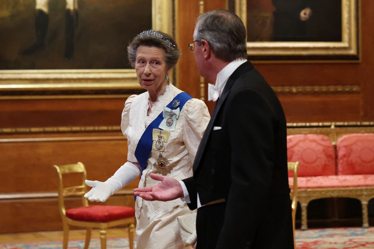 Princess Anne, Princess Royal and Britain's Prince Richard, Duke of Gloucester arrive to attend a State Banquet at Windsor Castle