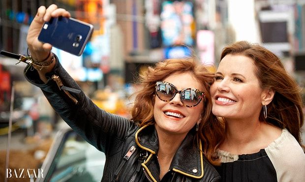 Susan Sarandon and Geena Davis re-created one of their epic <i>Thelma and Louise</i> moments for Harper's Bazaar.
<br>
Photo: Jason Schmidt