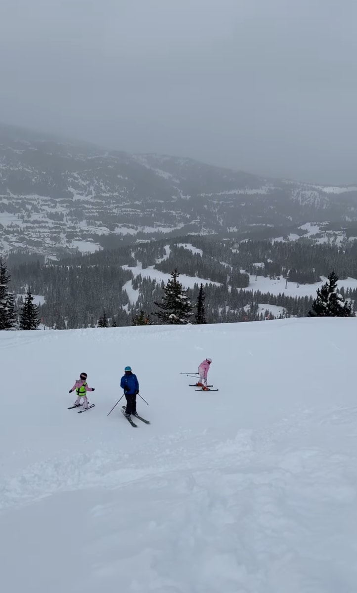 The location of the ski trip remains unknown, but it made for a stunning backdrop for their activities