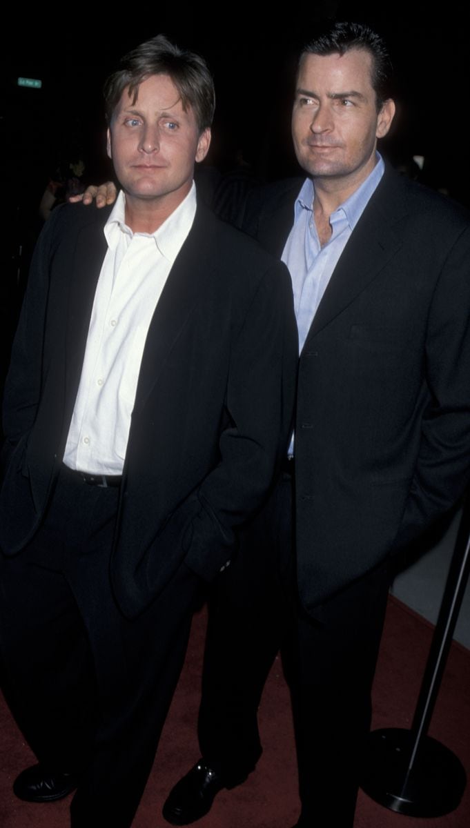 Emilio Estevez and Charlie Sheen at the premiere of "Rated X" on April 27, 2000.