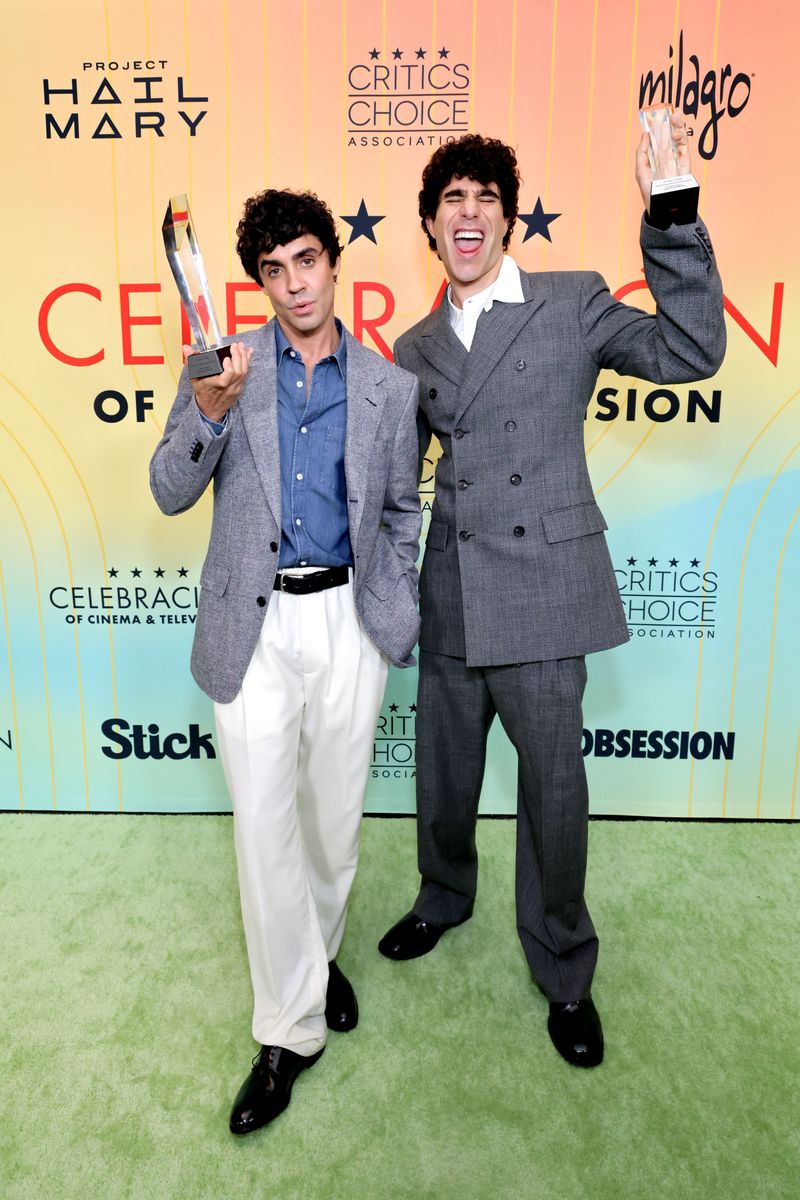 LOS ANGELES, CALIFORNIA - OCTOBER 02: (L-R) Javier Ambrossi and Javier Calvó, winners of the Director Award for "La Bola Negra", attend The Critics Choice Association's 6th Annual Celebración Of Cinema & Television at Four Seasons Hotel Los Angeles at Beverly Hills on October 02, 2026 in Los Angeles, California. (Photo by Rodin Eckenroth/Get ty Images for Critics Choice Association)