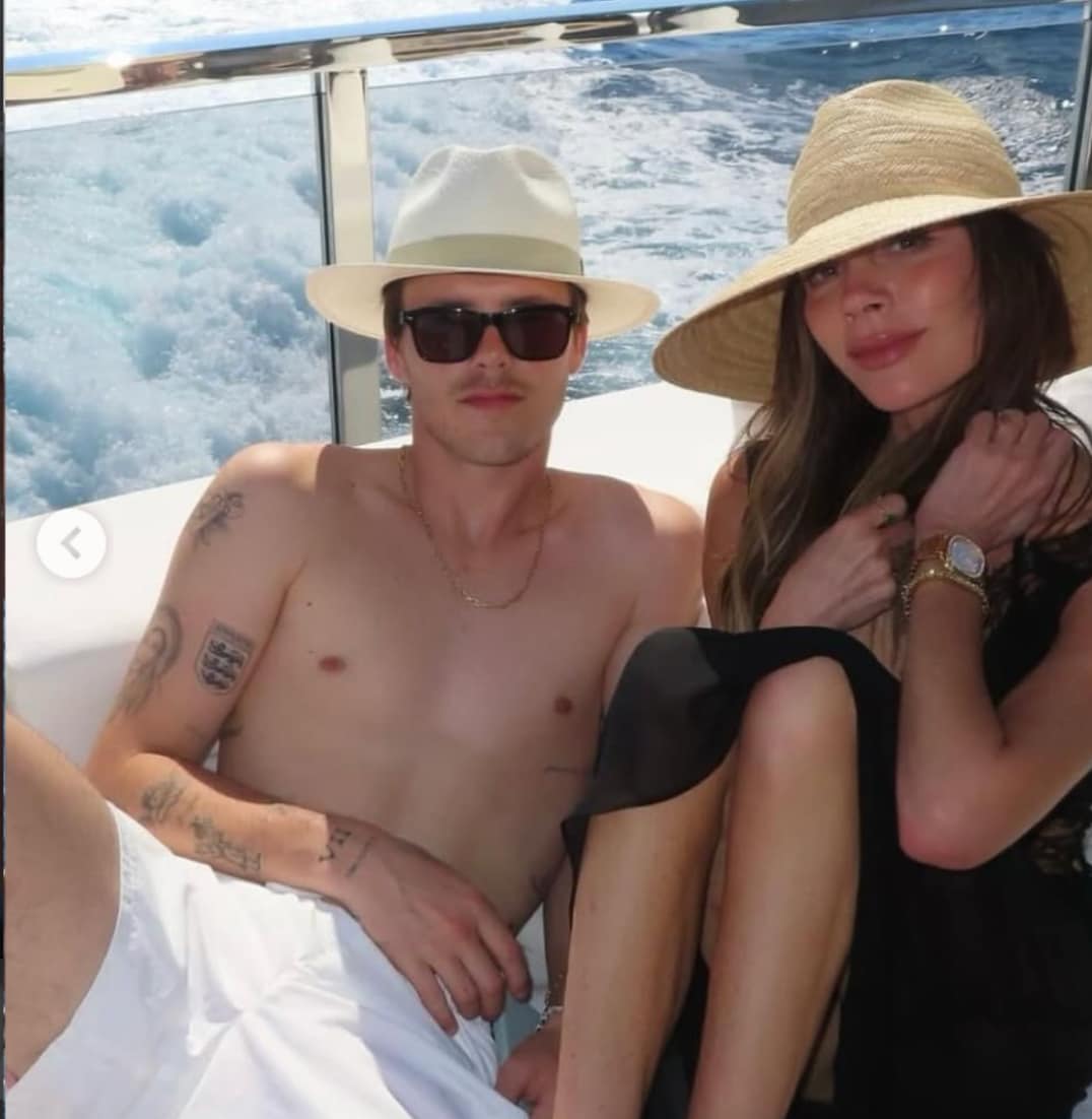 Cruz Beckham and his mom Victoria during their latest vacation