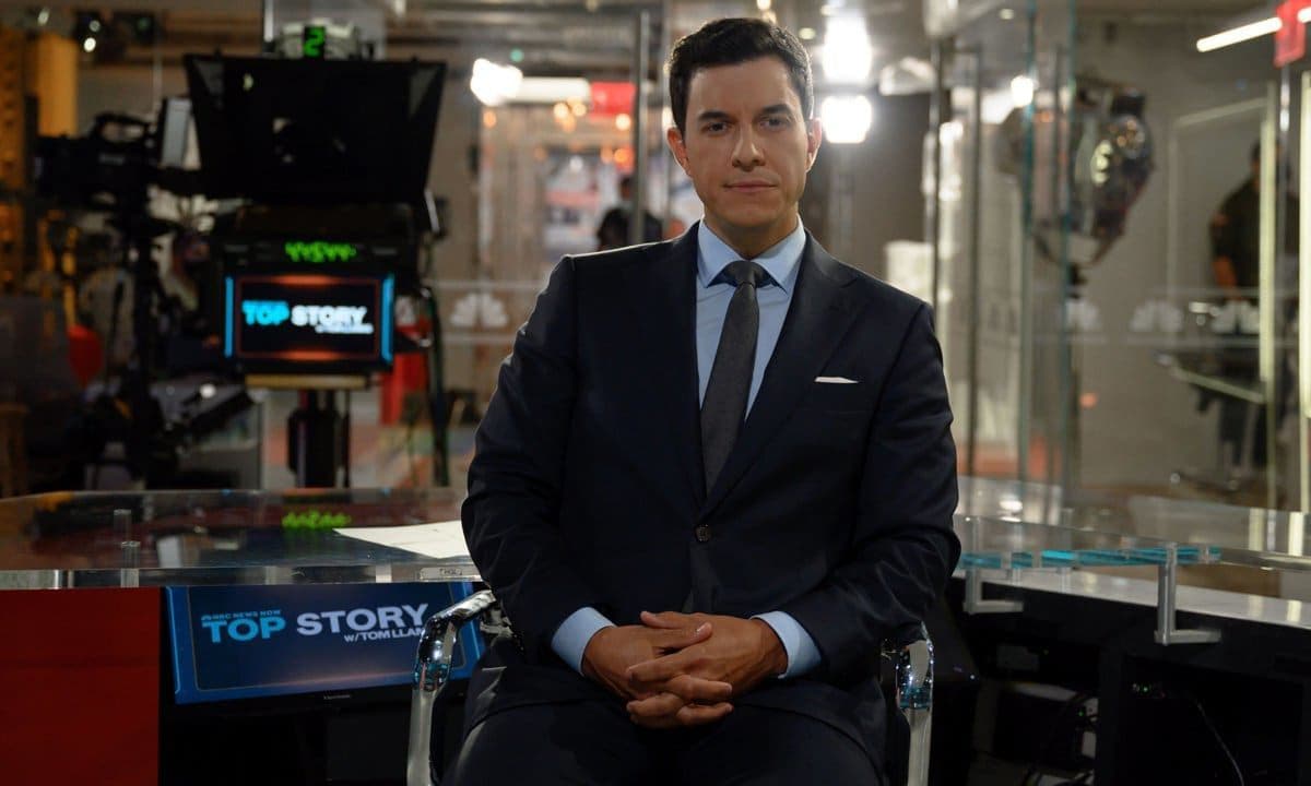 Tom Llamas at the set of his upcoming NBC show, Top Story