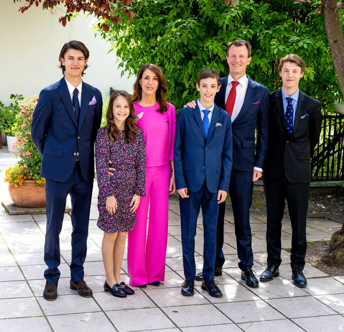 Prince Joachim and Princess Marie of Denmark with Count Nikolai of Monpezat, Count Felix of Monpezat, Countess Athena of Monpezat and Count Henrik of Monpezat attending the confirmation of Count Henrik at the Danish Church in Paris. (Photo by DPPA/Sipa USA)