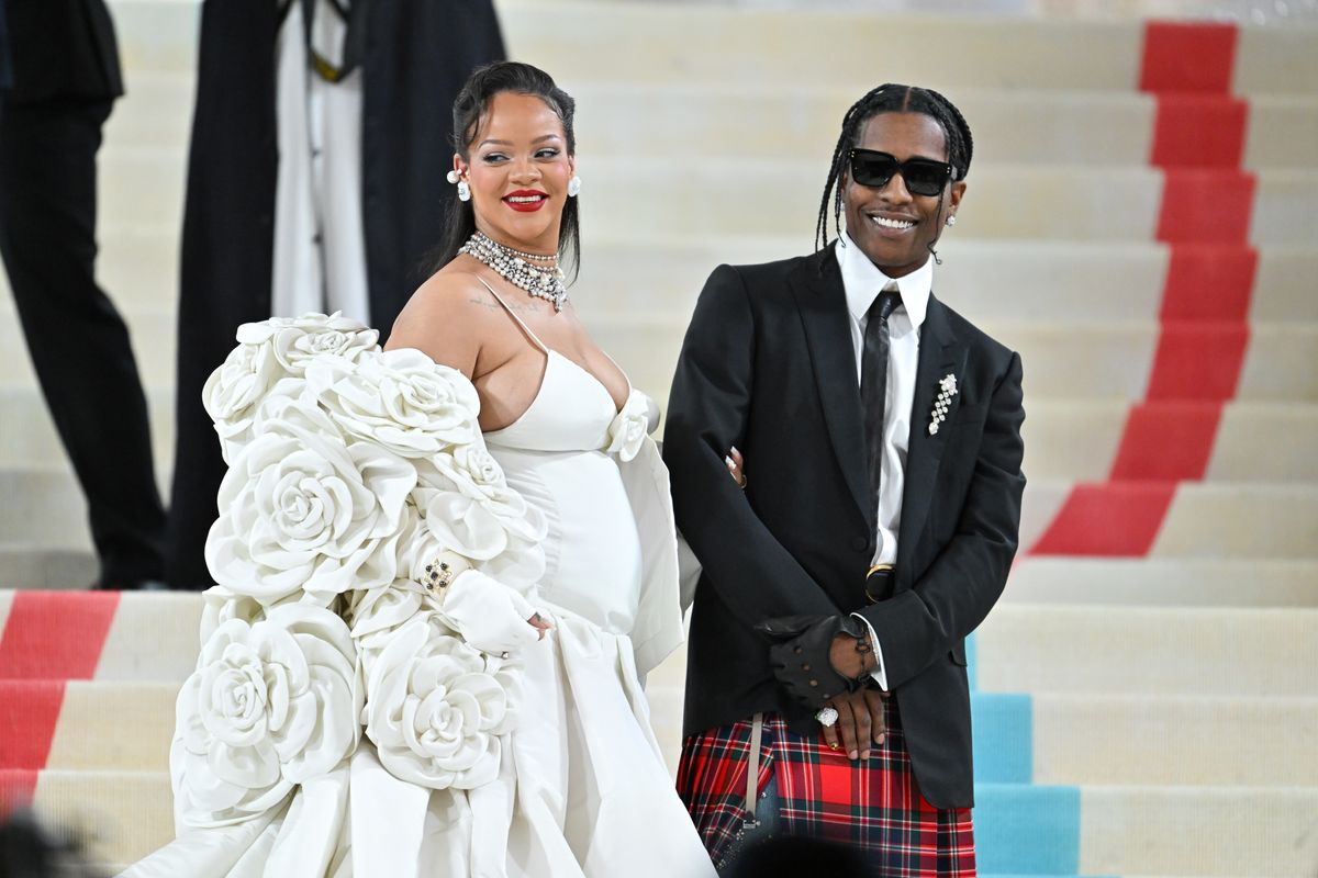 A pregnant Rihanna and A$AP Rocky attend The 2023 Met Gala Celebrating "Karl Lagerfeld: A Line Of Beauty" 