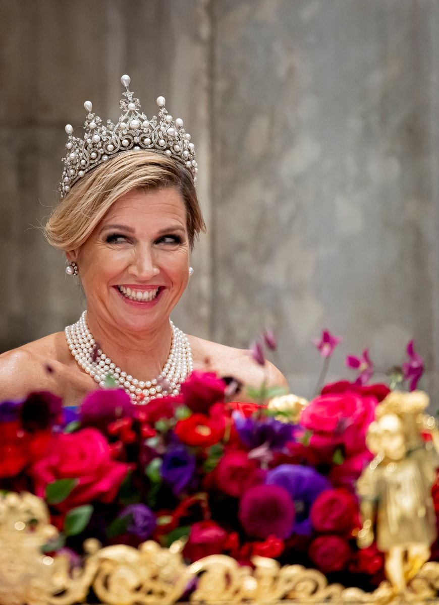 AMSTERDAM, NETHERLANDS - DECEMBER 11: Queen Maxima of The Netherlands attends a state banquet offered to President Alexander Stubb of Finland at the Royal Palace Amsterdam on December 11, 2025 in Amsterdam, Netherlands. The Finish president brings a two day state visit to The Netherlands. (Photo by Patrick van Katwijk/WireImage)