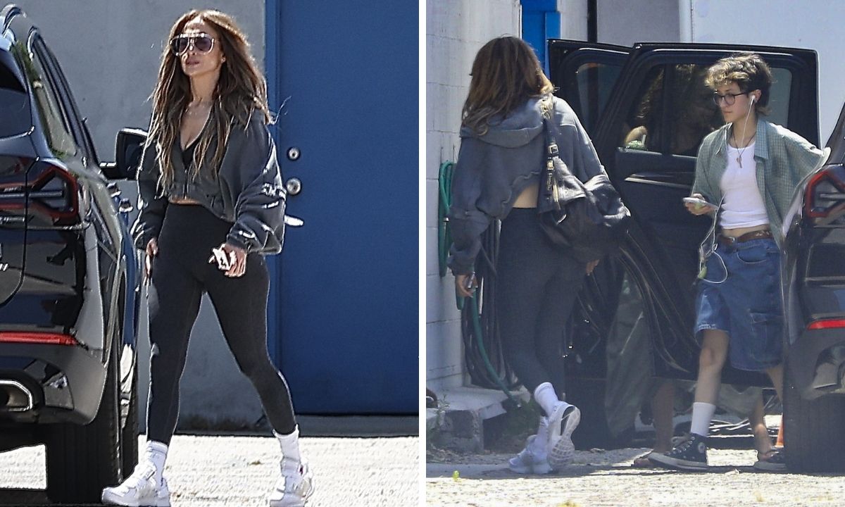 Jennifer Lopez hits the studio in sporty style with Emme Muñiz, her closest companion by her side