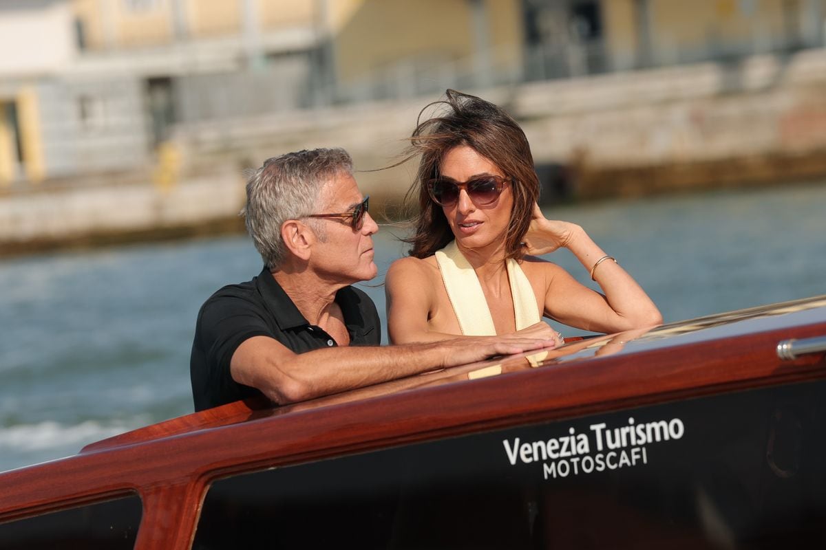 Amal Clooney and George Clooney are seen arriving ahead of the 82nd Venice International Film Festival 2025 on August 26, 2025 in Venice, Italy. (Photo by Jacopo Raule/GC Images) 